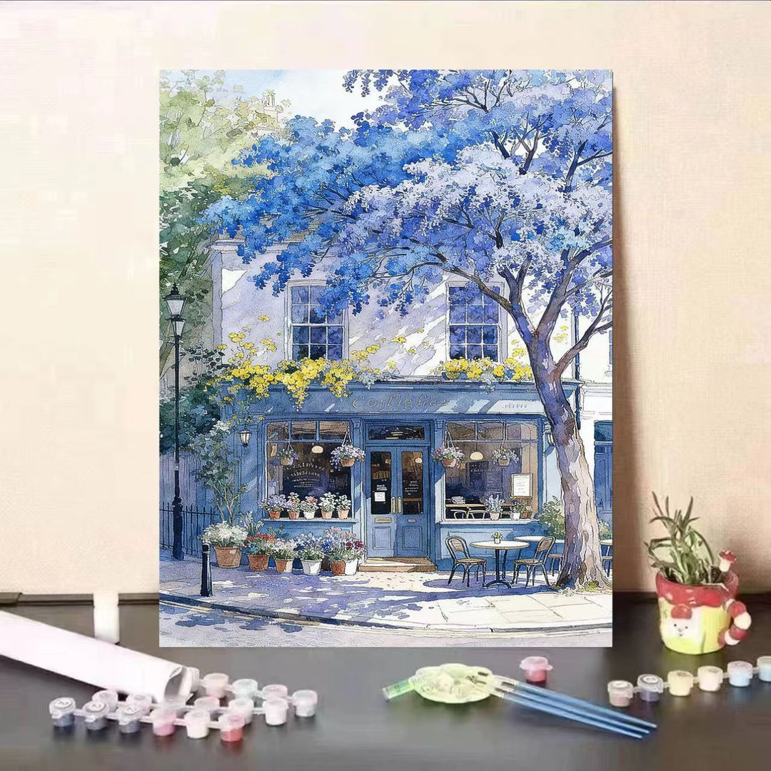 DIY Café-Szene Malen nach Zahlen Set Karnz