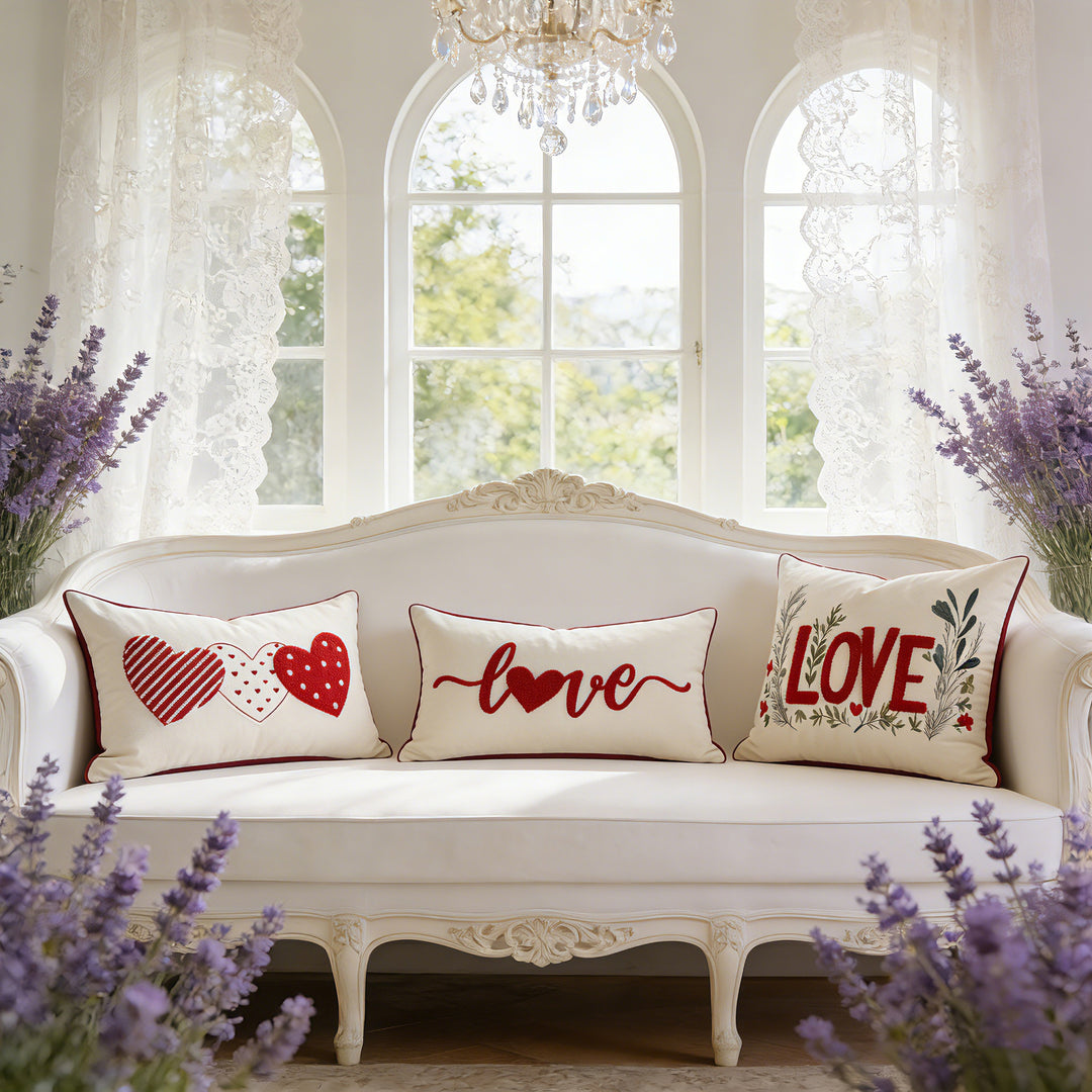 Bestickte tuftierte LOVE botanische Akzentkissenbezug