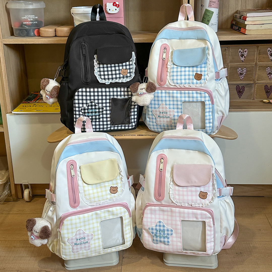 Stilvolles Gingham-Druck-Rucksack Karnz