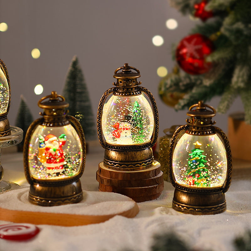 Nostalgische Weihnachtslaterne mit Schneemann-Szene Karnz