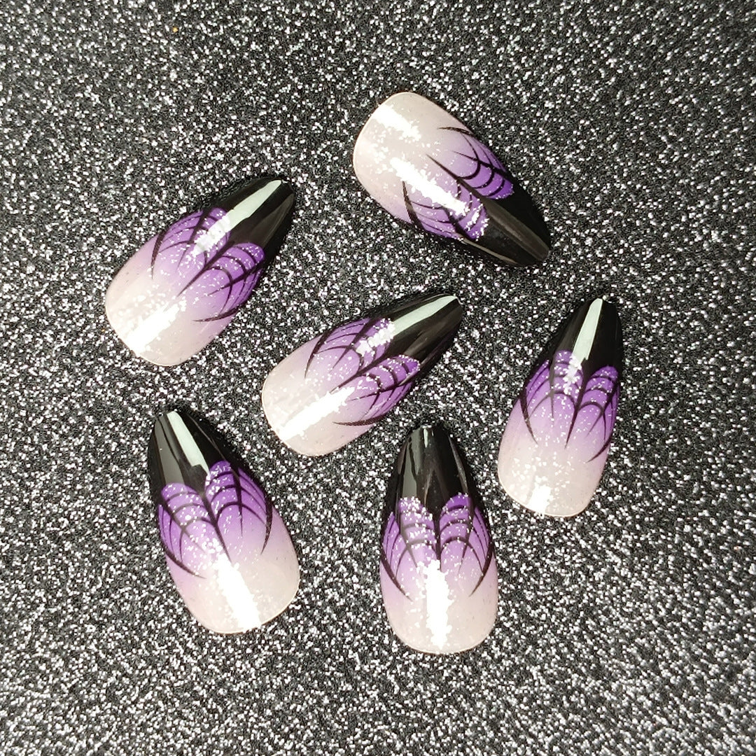 Künstlerische Stiletto Press-On Nägel mit Spinnenweben-Design Karnz