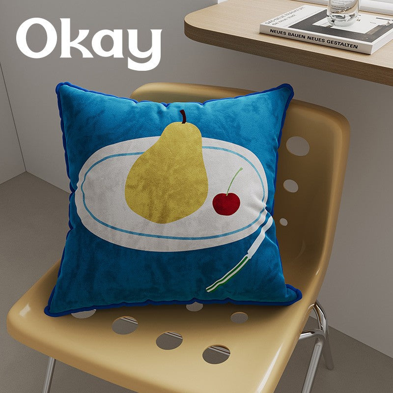 Decorative Plush Throw Pillow Cover with Retro Cherry Graphic