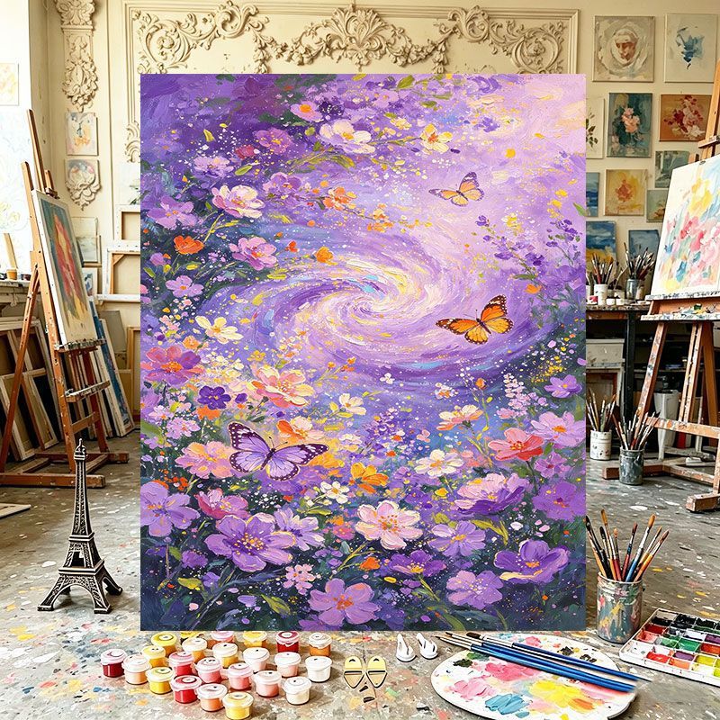 Lebendige florale Wirbel-Leinwandkunst Karnz