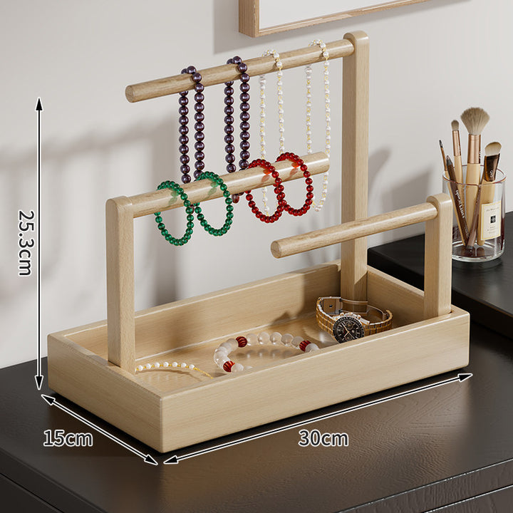 Holz Schmuck Organizer mit zwei Ebenen und Aufhängebügeln