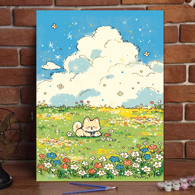 Niedliches Katzenillustration Leinwandkunstdruck Karnz