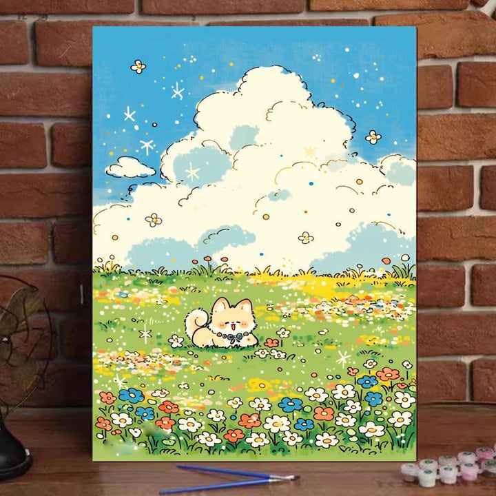 Niedliches Katzenillustration Leinwandkunstdruck Karnz
