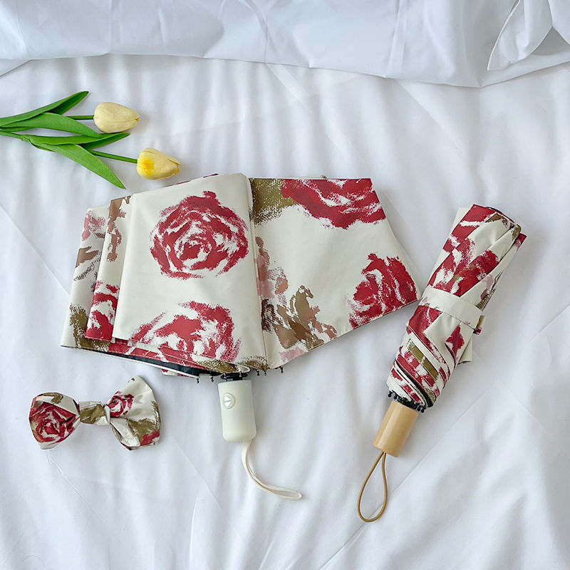 Damen Automatischer Faltregenschirm mit Blumenmuster Karnz