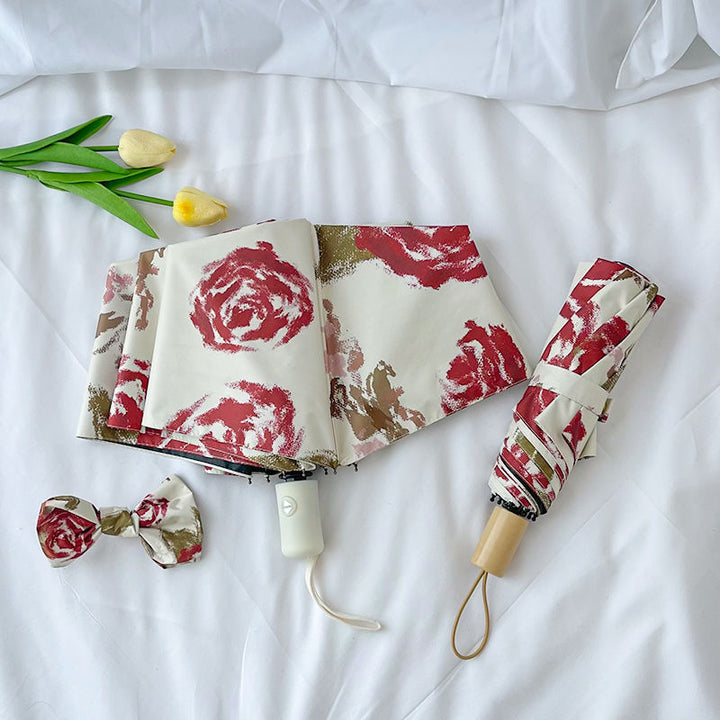 Damen Automatischer Faltregenschirm mit Blumenmuster Karnz