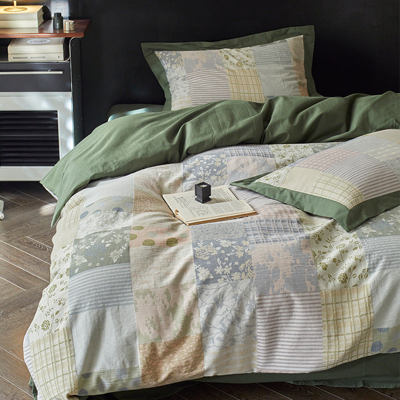 Umkehrbare Baumwollsatin Bettbezug Set mit Patchwork Akzent Kissenbezügen