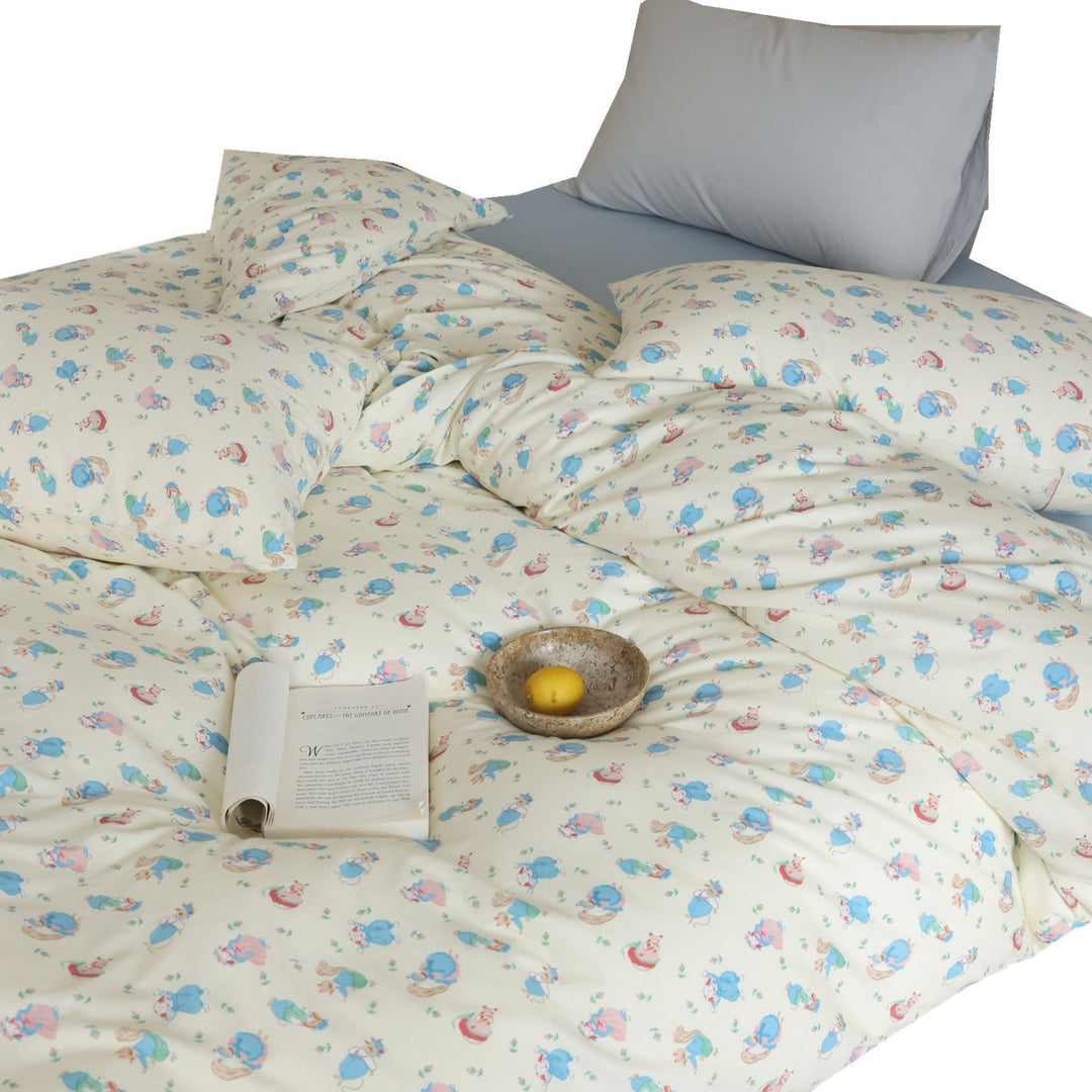 Wendbares Duvetbezug- und Kissenbezug-Set aus Baumwollsatin mit Teddybär- und Mondprint