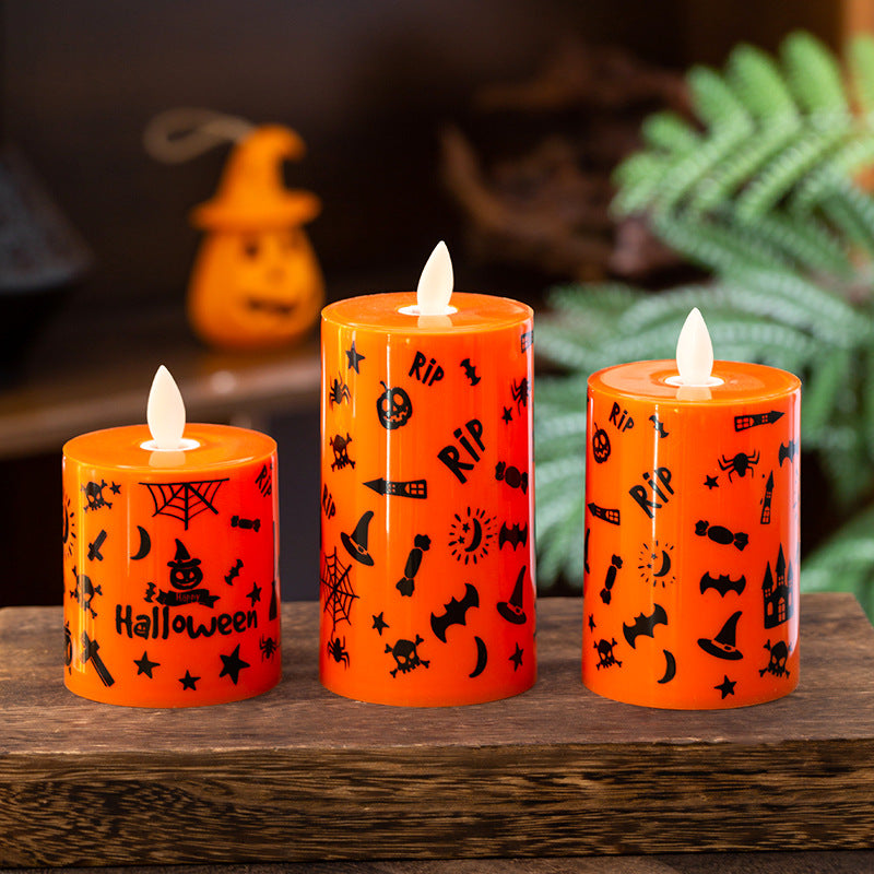 LED Dekorationskerze mit Halloween-Motiv