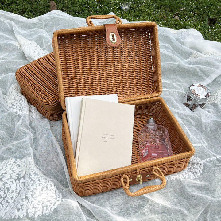 Vintage Rattan Aufbewahrungstruhe Karnz