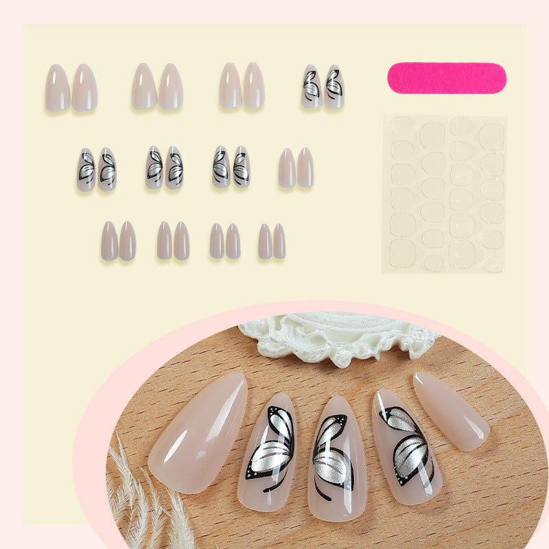 Künstlerisches Press-On-Nagelset mit elegantem Schmetterlingsdesign Karnz