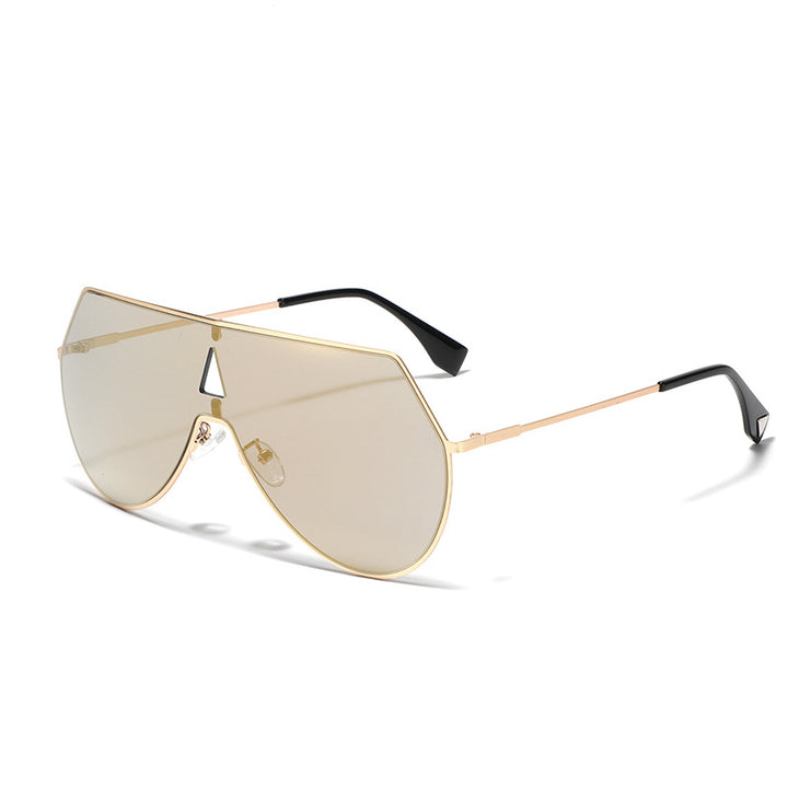 Damen futuristische Oversized-Sonnenbrille mit schützendem Metallrahmen Karnz