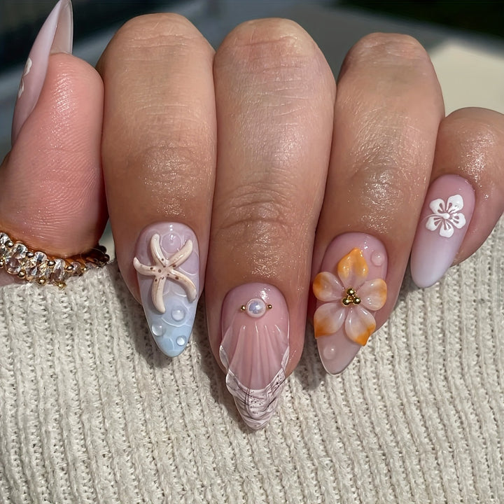 Künstlerisches 3D-Blumen-Press-On-Nagelset Karnz
