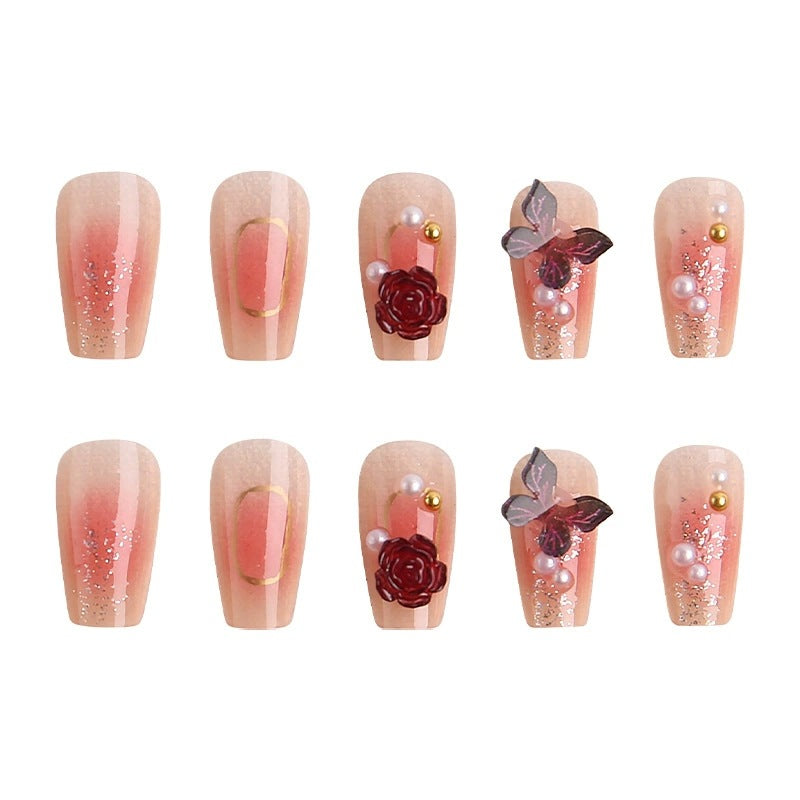 Blumenverziertes Press-On Nagelset