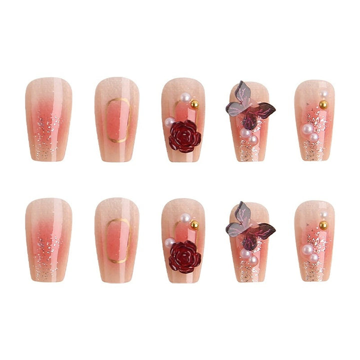 Blumenverziertes Press-On Nagelset