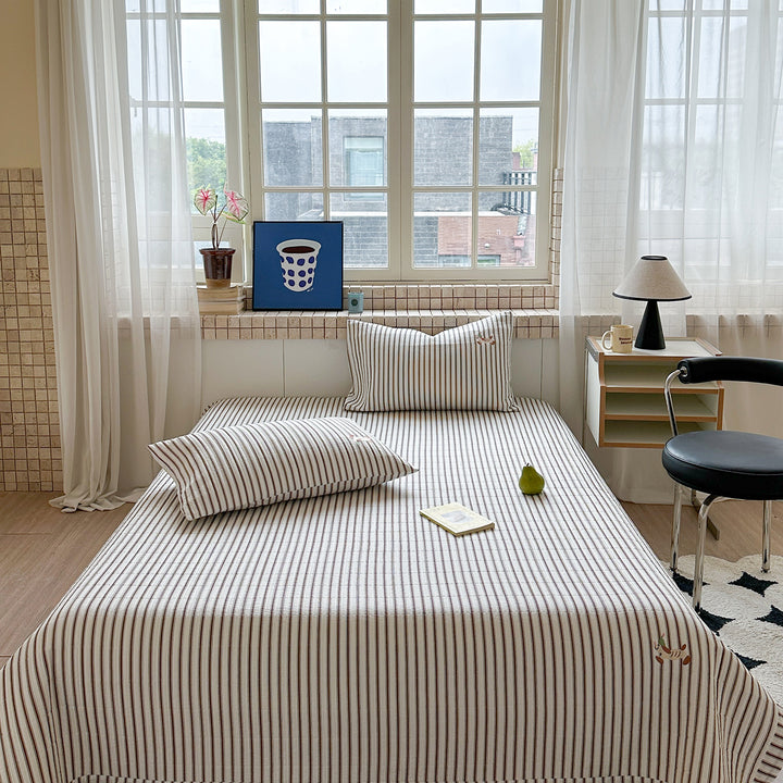 Baumwoll-Mischung Gestreift Percale Matratzenbezug und Kissenbezug Set