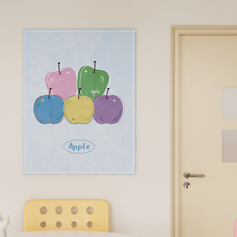 Illustrated Multi-Color Apple Print Cotton-Linen Wall Tapestry Panel