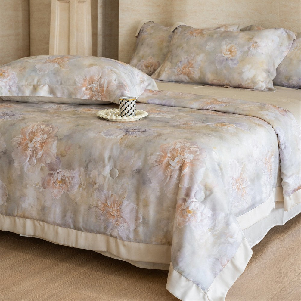 Bettwäsche-Set mit Aquarell-Blumenprint und feinem Baumwollsatin-Finish