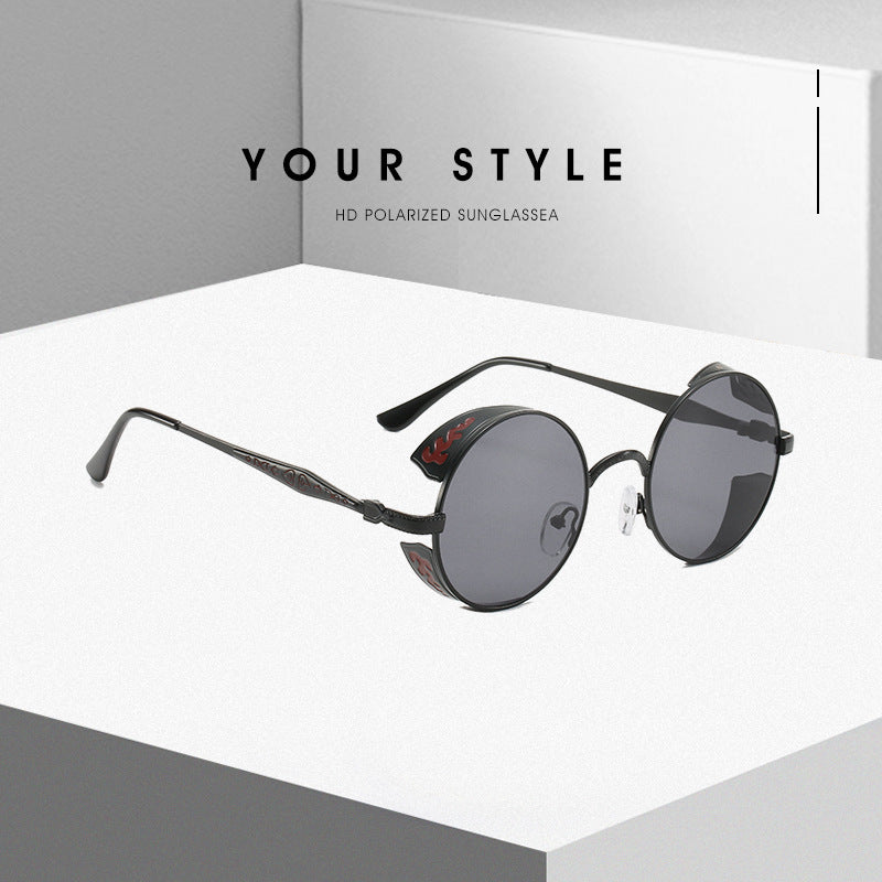 Damen runde Sonnenbrille mit luxuriösem Goldrahmen und dekorativen Elementen Karnz