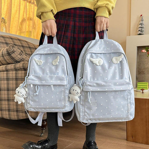 Polka-Dot-Muster Rucksack mit verspielten Flügelakzenten Karnz