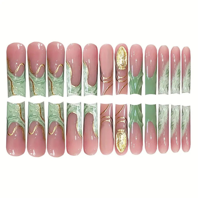 Luxe Marmorierte Press-On Nagelkunst Karnz