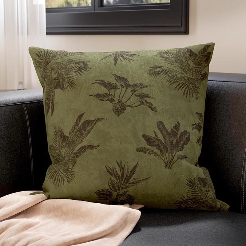 Square Suede-Finish Botanical Print Decorative Throw Pillow Cover with Invisible Zipper