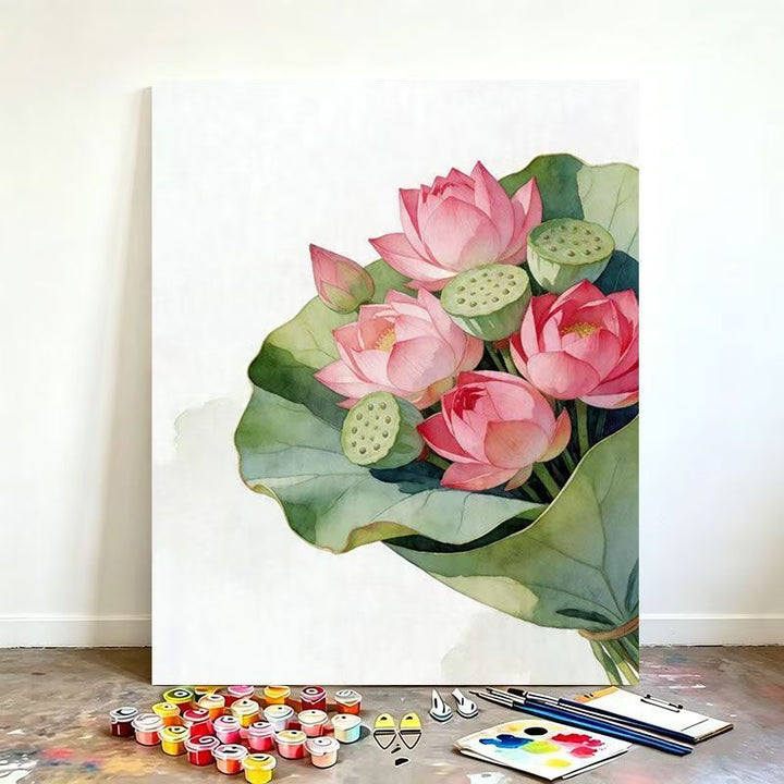 Aquarell Lotusblume Leinwand Kunstset Karnz