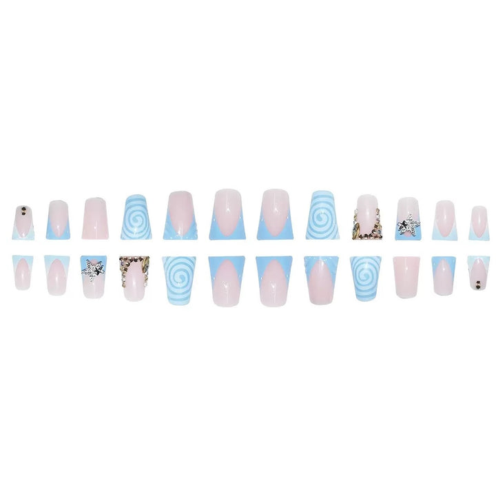 Künstlerisches Lange Press-On Nageldesign mit 3D Sternakzenten Karnz