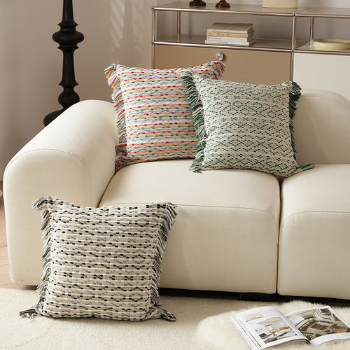 Boho-gewebtes Dekokissen-Set mit Zylinderrolle und quadratischem Fransenbezug