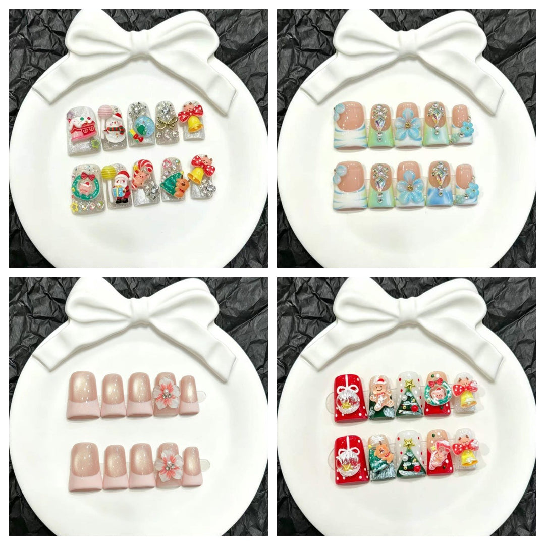 Dekoratives Press-On Nail Art Set mit floralen und Insektenakzenten