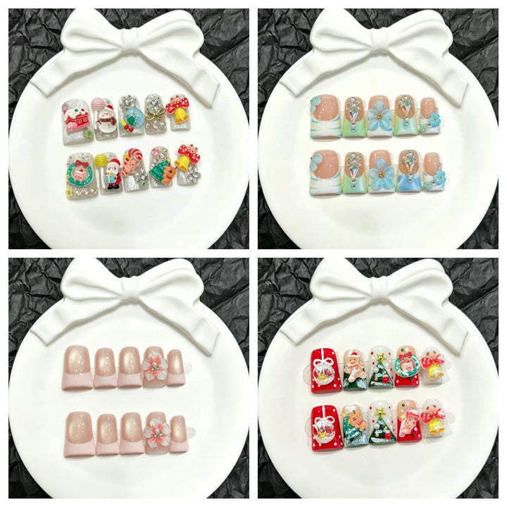 Dekoratives Press-On Nail Art Set mit floralen und Insektenakzenten