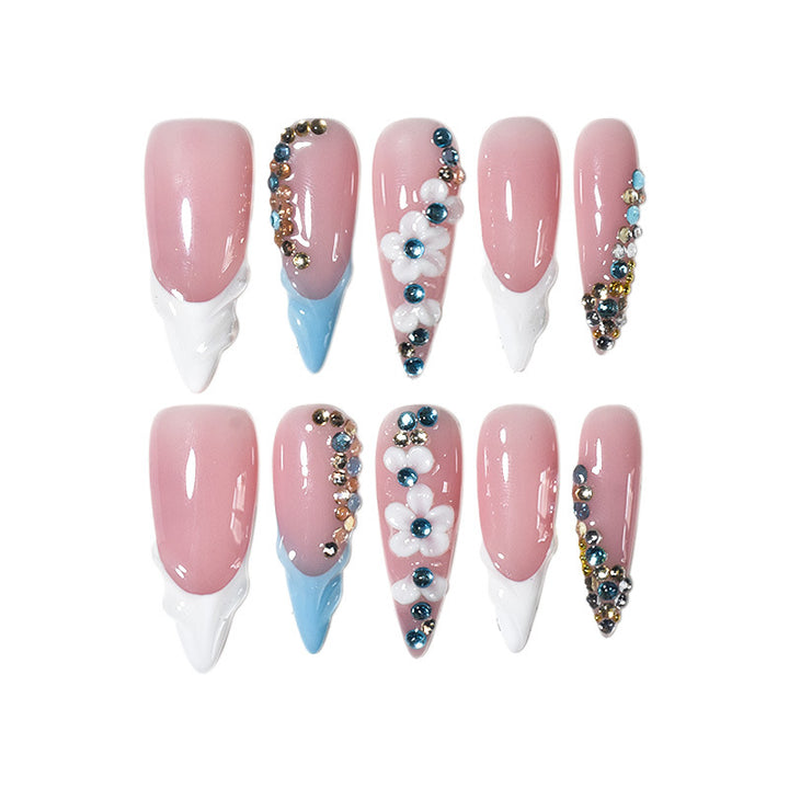 Elegante floralverzierte Stiletto Press-On Nägel Karnz