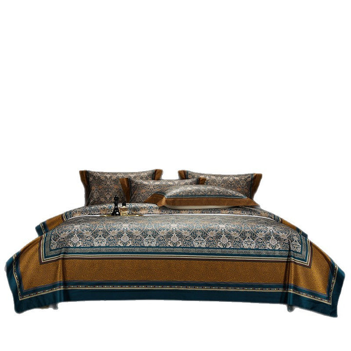 Satin-Feel Art Deco Bettbezug Set mit besticktem Motiv