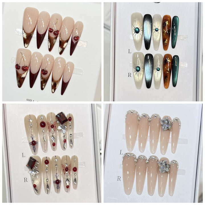 Dekorativer Press-On Nail Set mit Kristallakzenten