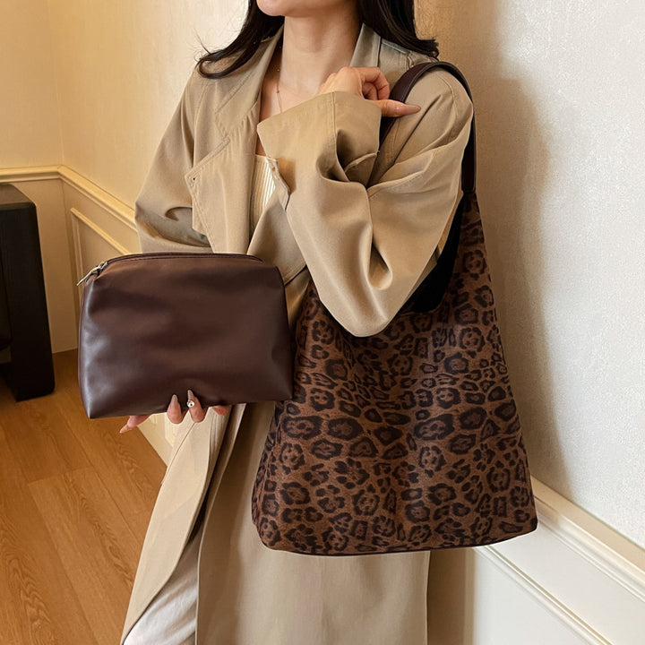 Wildleder Leopardprint Hobo Tasche Karnz