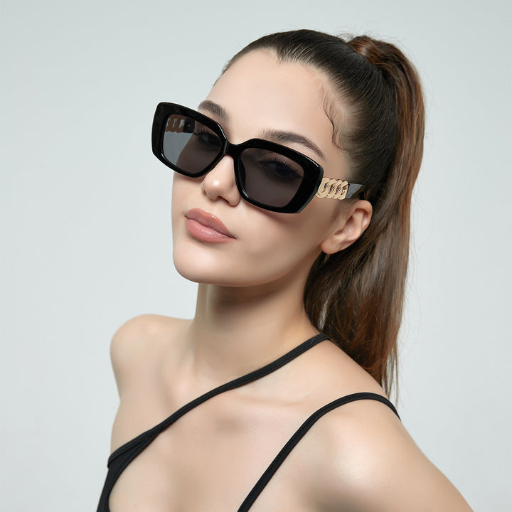 Damen elegante quadratische Sonnenbrille mit goldverziertem Rahmen Karnz