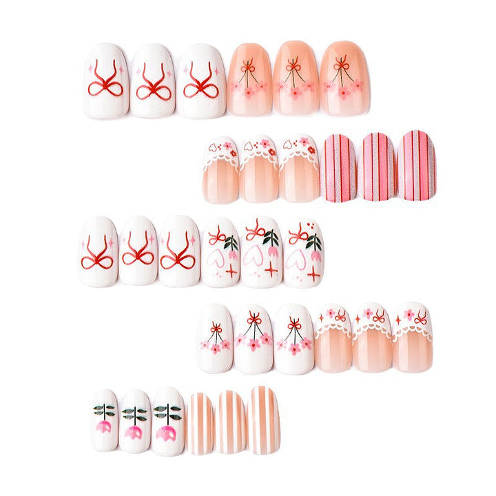 Dekoratives Blumen- und Schleifen-Press-On-Nagelkunst-Set