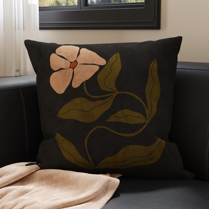 Square Suede-Finish Botanical Print Decorative Throw Pillow Cover with Invisible Zipper
