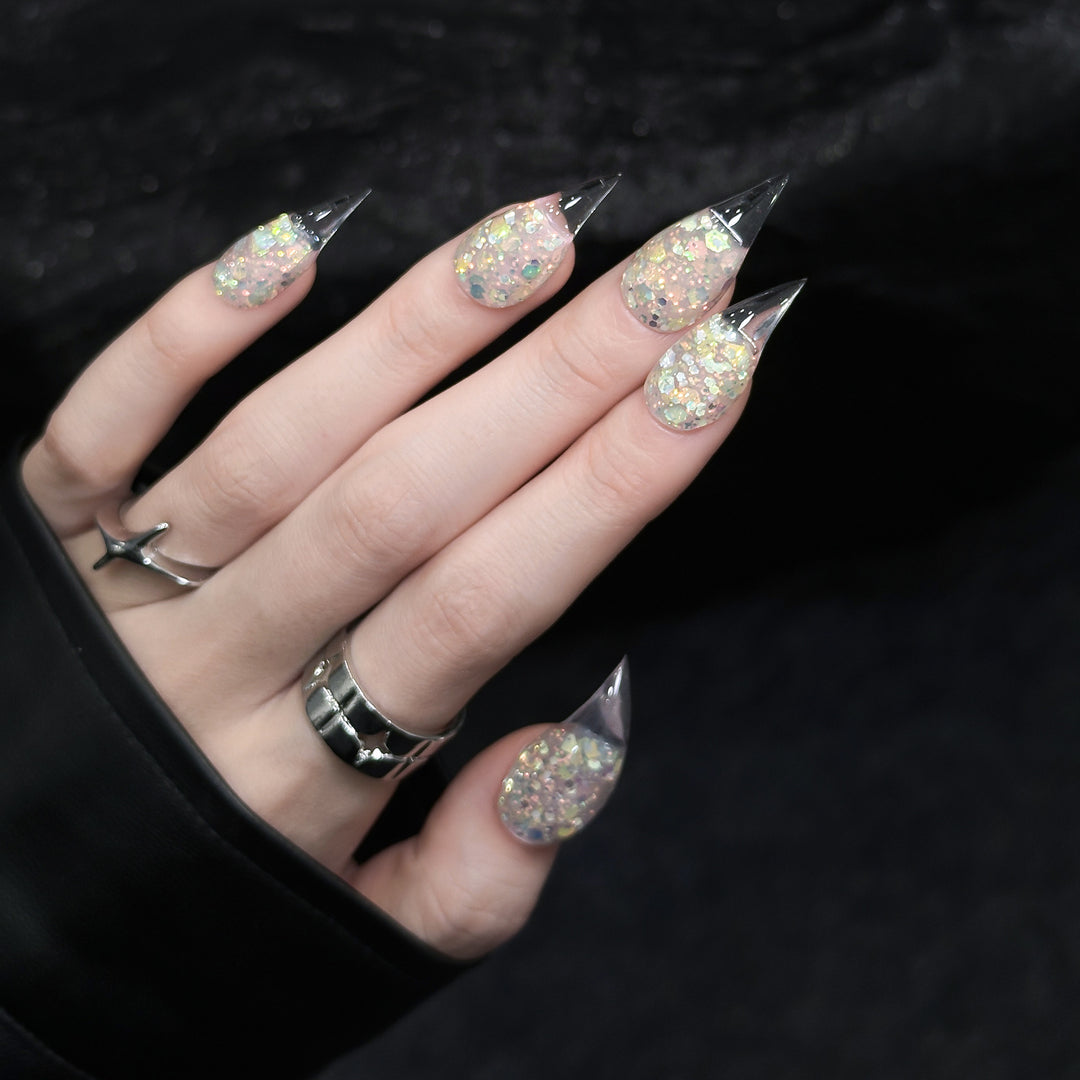 Stiletto Press-On Nagelset mit Glitter- und Ombre-Finish