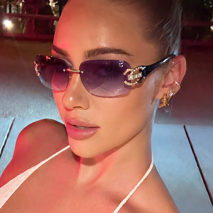 Damen modische Sonnenbrille mit luxuriösem Geometrie-Rahmen und schützendem UV-Filter Karnz