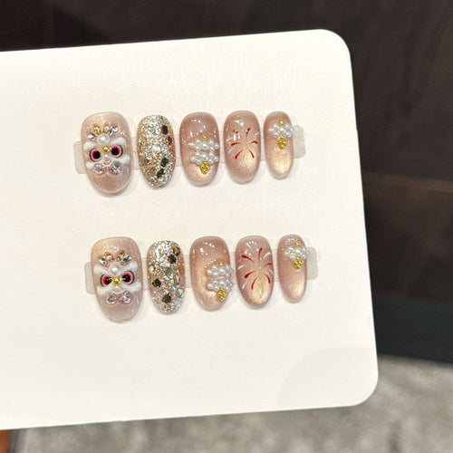 Künstlerisches Press-On Nagelkunst-Set mit 3D-Blumenakzenten