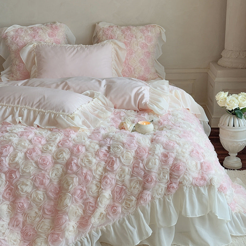 Luxuriöses Blumiges Rüschsen Duvet-Bettwäsche-Set