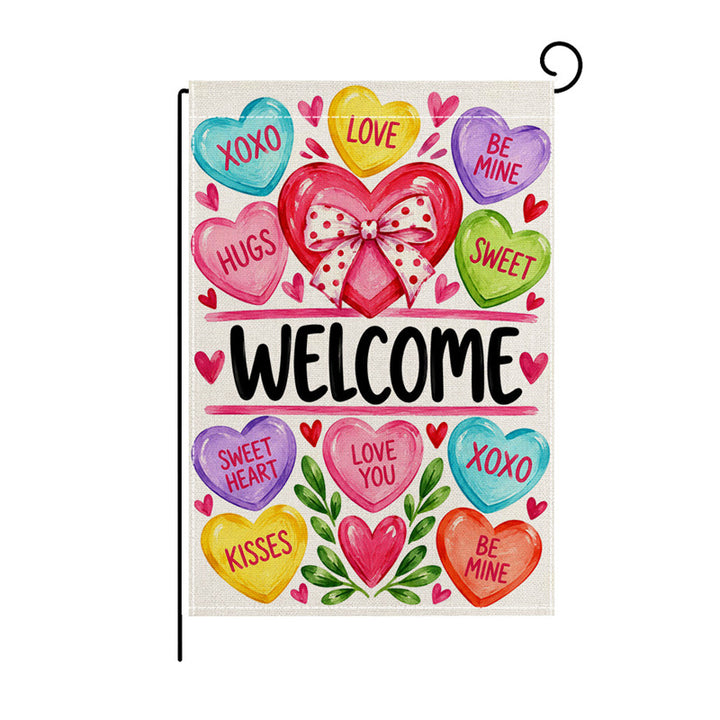 Valentinstag Blumendes Herz Gartenbanner Flagge mit Mastschlauch und wetterbeständigem Polyester