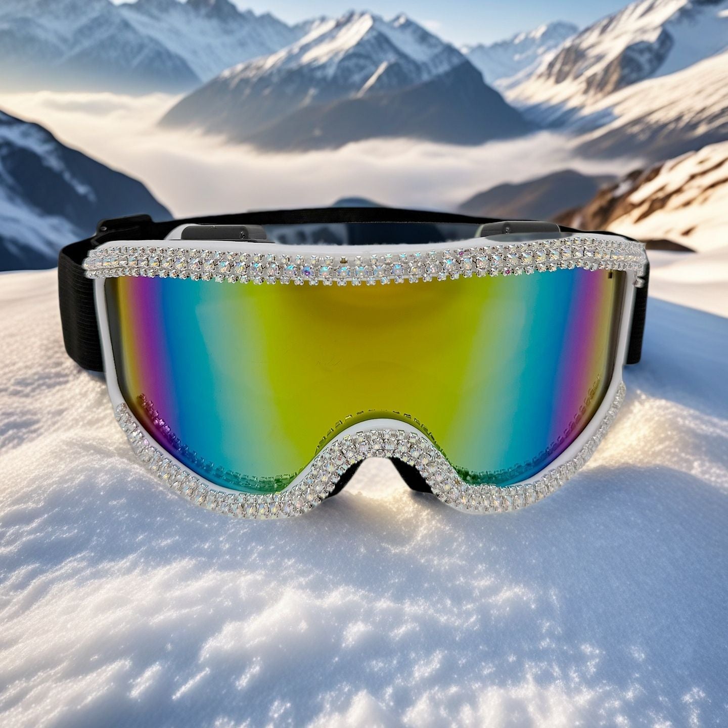 Damen Glamouröse Skibrille mit funkelndem Kristallbesatz Karnz
