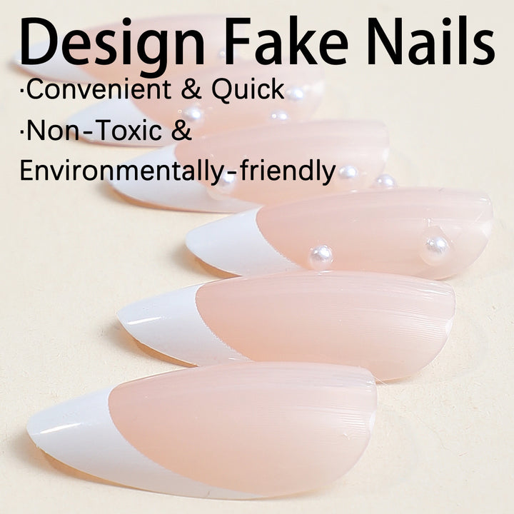 Kunstnagelset mit eleganten Spitzen und Perlenverzierungen Karnz