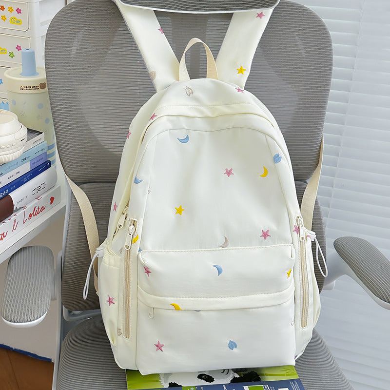 Bestickter Stern- und Mondmuster-Rucksack