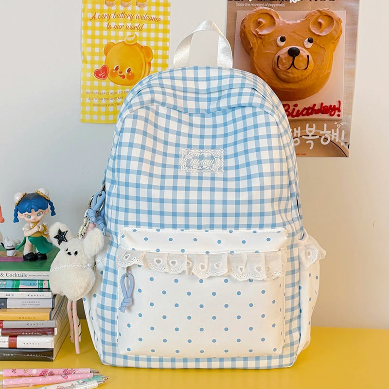 Stylische Gingham-Print Freizeit Rucksack Karnz