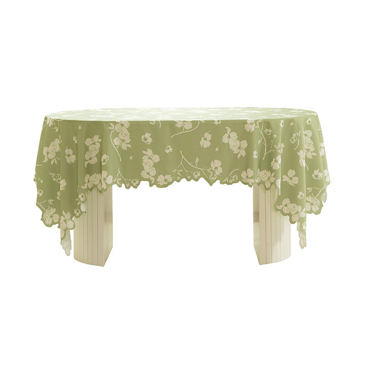 Runde abwischbare Tischdecke mit floralem Ausschnittsaum Karnz